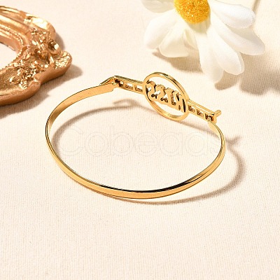 201 Stainless Steel Flat Round Link Bangles for Women BJEW-R014-01G-02-1