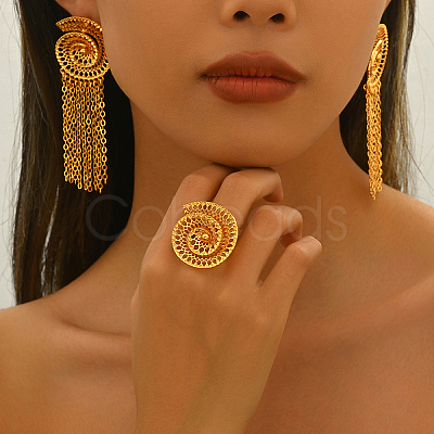 Vintage Alloy Hollowed Sea Shell Shaped Rings & Tassel Earrings Set for Women GH2970-1