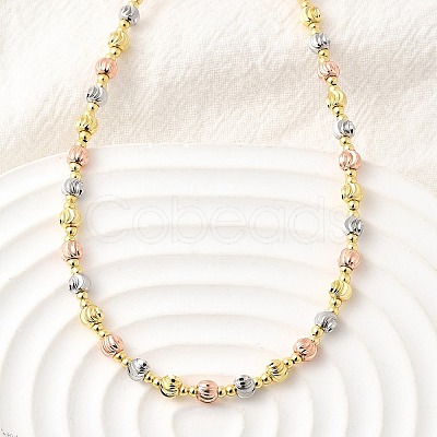 4MM Three-color Brass Textured Round Beaded Necklaces for Women NJEW-D314-12PG-1
