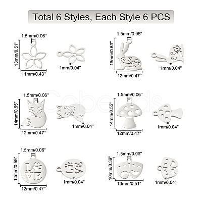 DICOSMETIC 36Pcs 6 Style 201 Stainless Steel Charms STAS-DC0006-30-1