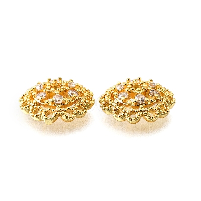 Flower Brass Micro Pave Clear Cubic Zirconia Bead Caps KK-V008-33G-1