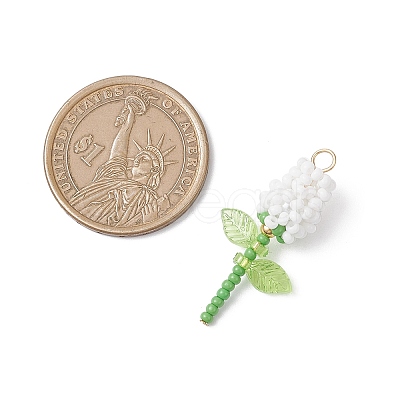 Glass Seed Beaded Rose Pendants PALLOY-MZ00959-05-1