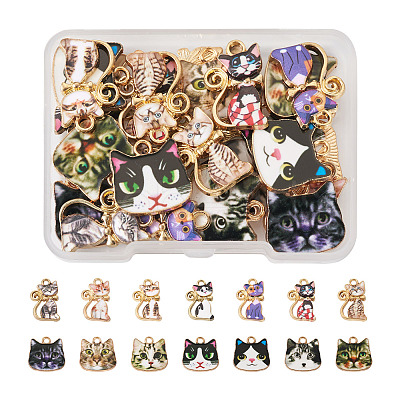 28Pcs 14 Style Printed Alloy Pendants FIND-BG0001-04-1