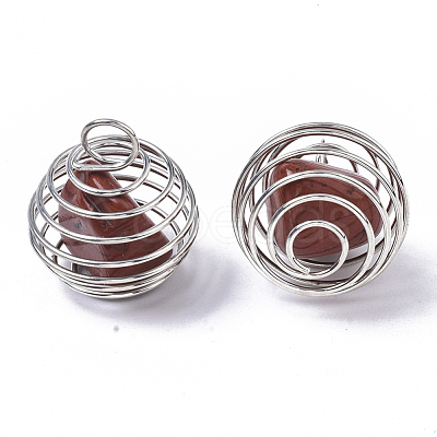 Iron Wrap-around Spiral Bead Cage Pendants IFIN-R239-11P-1