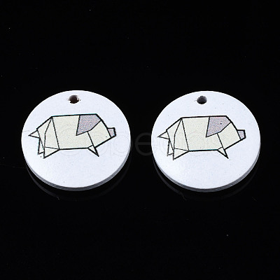 Printed Natural Wood Pendants WOOD-T021-55-1