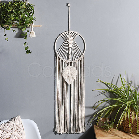 Woven Net/Web with Leaf Macrame Cotton Wall Hanging Decorations PW23021574628-1