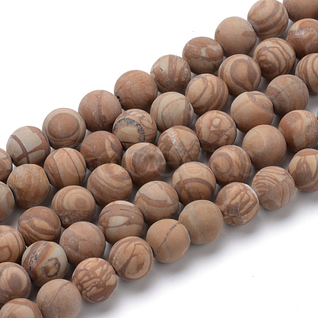 Natural Wood Lace Stone Wooden Jasper Round Bead Strands X-G-T055-8mm-06-1