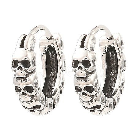 Skull Theme 316 Surgical Stainless Steel Hoop Earrings for Women Men EJEW-D096-04D-AS-1