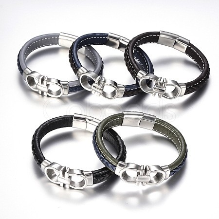 Men's Braided Leather Cord Bracelets BJEW-H559-15-1