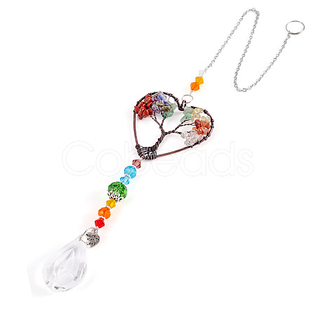 1Pc Wire Wrapped Alloy & Natural Mixed Stone Chips Tree of Life Hanging Suncatchers HJEW-TA0001-45A-1