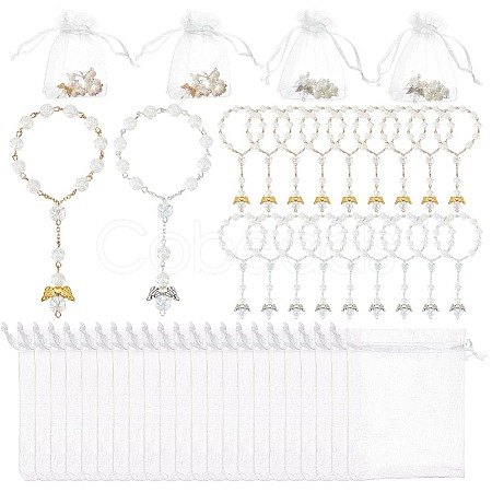 28Pcs 2 Styles Angel with Flower Plastic Imitation Pearl Charm Bracelets BJEW-GO0001-40-1