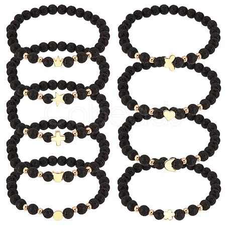 PandaHall Elite 1 Set Bear & Cross & Moon & Crown & Heart & Butterfly Brass Beaded Stretch Bracelets Set BJEW-PH0004-22-1