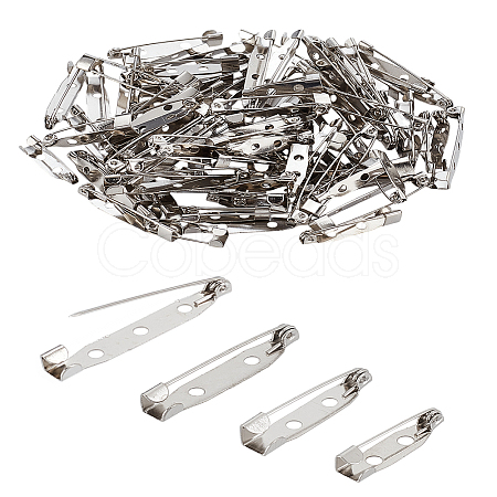 100Pcs 4 Styles Iron Safety Pin Brooch Findings IFIN-LP0001-11-1