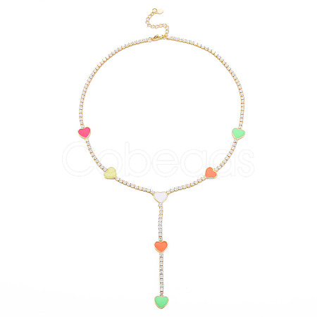Brass Cubic Zirconia with Enamel Lariat Necklaces NJEW-S418-03-1
