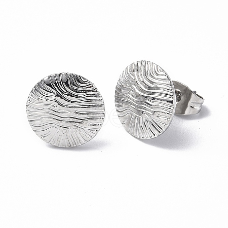 Non-Tarnish 304 Stainless Steel Textured Flat Round Stud Earrings for Women EJEW-F300-02P-1