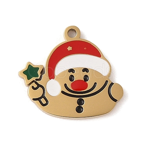 Christmas Theme Ion Plating(IP) 304 Stainless Steel Enamel Pendants STAS-Z083-07G-06-1