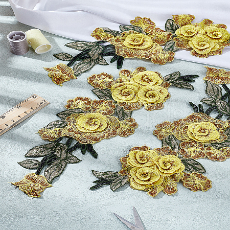 4Pcs Flower Polyester Sew on Appliques PATC-LP0001-11A-1