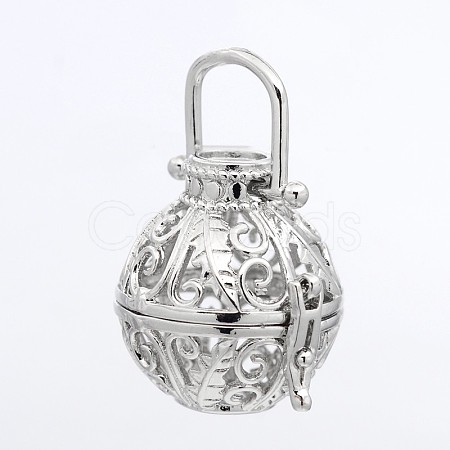 Round Brass Hollow Cage Pendants KK-P026-09P-NR-1