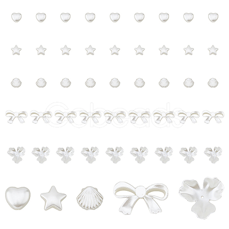 300Pcs 5 Style ABS Plastic Imitation Pearl Beads OACR-DC0001-07-1
