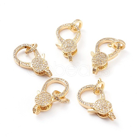 Brass Micro Pave Clear Cubic Zirconia Lobster Claw Clasps ZIRC-I043-37G-1