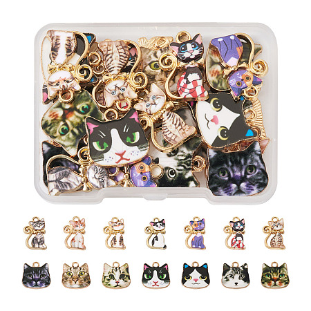 28Pcs 14 Style Printed Alloy Pendants FIND-BG0001-04-1