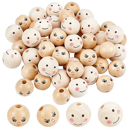52Pcs 2 Style Spray Painted Natural Wood Beads WOOD-PH0002-24-1