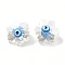 Transparent Glass Beads, with Enamel, Faceted, Snowflake with Evil Eye Pattern, Deep Sky Blue, 12.5x14x9mm, Hole: 1.2mm