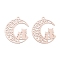 Long-Lasting Plated Brass Pendants, Cat with Moon, Rose Gold, 21x19x0.3mm, Hole: 1mm