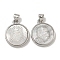 Rack Plating Brass Pave Natural White Shell Pendants, Flat Round Charms, Platinum, 20x17x3.5mm, Hole: 5X2.5mm