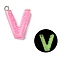 Luminous Resin Pendants, Glow in the Dark, with Platinum Plated Loop, Letter, Letter V, 23.5x18x5mm, Hole: 1.8mm