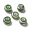 Handmade Porcelain Beads, Flat Round, Green, 9.5~10x6mm, Hole: 3mm