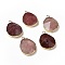 Natural Strawberry QuartzPendants, with Brass Findings, Faceted, Drop, Golden, 31~35x20~25x7~9mm, Hole: 2.5mm