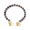 Glass Round Beaded Cuff Bangles, with Golden Brass Butterfly Charms, Black, Inner Diameter: 2-1/8 inch(5.5cm)