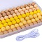 80Pcs 4 Style Round Silicone Focal Beads, Chewing Beads For Teethers, DIY Nursing Necklaces Making, with 2M Core Spun Elastic Cord, Mixed Color, 15mm, Hole: 2mm, 20pcs/style