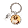 I Love Jesus Symbol Glass Pendant Keychain with Alloy Jesus Fish Charm KEYC-G058-01E-1