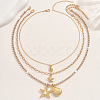 Boho Summber Beach Alloy Crystal Rhinestone Starfish Shell Shape Pendant 3 Layer Necklaces for Women WG7EBB2-01-5
