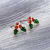 Cubic Zirconia Cherry Stud Earrings with Enamel LS-EJEW-P199-14G-3