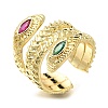 Rack Plating Brass Micro Pave Cubic Zirconia Open Cuff Rings for Women RJEW-M022-01G-01-1