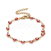 Enamel Heart with Evil Eye Link Chains Bracelet BJEW-P271-07G-01-1