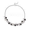 Round Glass Beaded Bib 304 Stainless Steel Rolo Chain Necklaces NJEW-JN05359-03-4