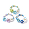 3Pcs 3 Color Glass Seed Beaded Stretch Rings Sets. Flower Stackable Rings RJEW-JR00617-1