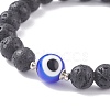 Natural Lava Rock Round Beaded Stretch Bracelet with Evil Eye Lampwork BJEW-JB07838-5