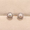 Flower Brass Micro Pave Clear Cubic Zirconia with Natural Freshwater Pearl Pendant Necklace & Stud Earrings & Finger Ring WG8FE37-01-2