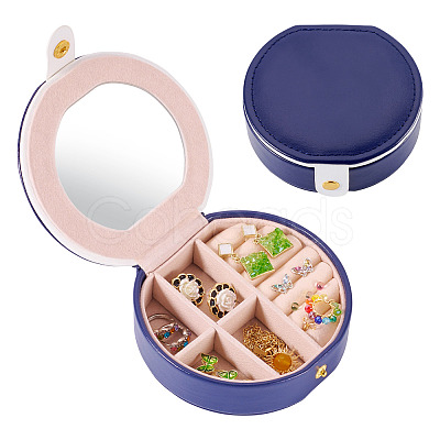 Round PU Leather & Plastic Jewelry Set Storage Box CON-TAC0014-06C-1