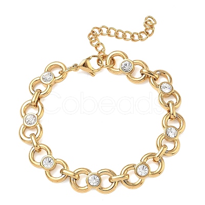 9.5MM 304 Stainless Steel Crystal Rhinestone Bowknot Link Chain Bracelets SA-CBA2696-22G-1