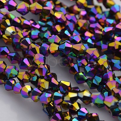 Faceted Bicone Electroplate Glass Beads Strands X-EGLA-P016-4mm-F03-1