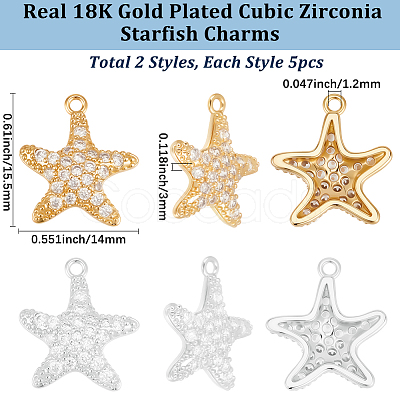 10Pcs 2 Colors Brass Micro Pave Cubic Zirconia Pendants KK-BBC0019-01-1