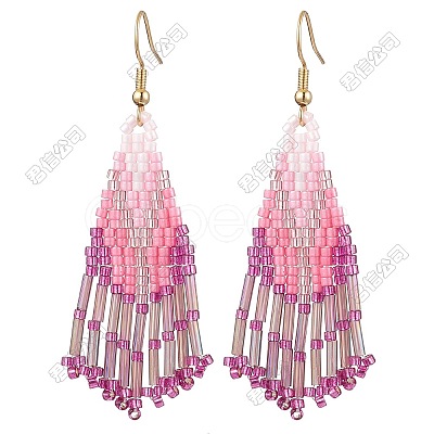 3 Pairs 304 Stainless Steel Glass Seed Beads Tassel Dangle Earrings EJEW-FS00069-1