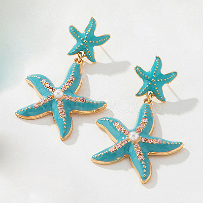Starfish Alloy Enamel Dangle Stud Earrings FS-WGF2A9E-03-1