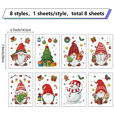 8 Sheets 8 Styles Christmas PVC Waterproof Wall Stickers DIY-WH0345-043-1